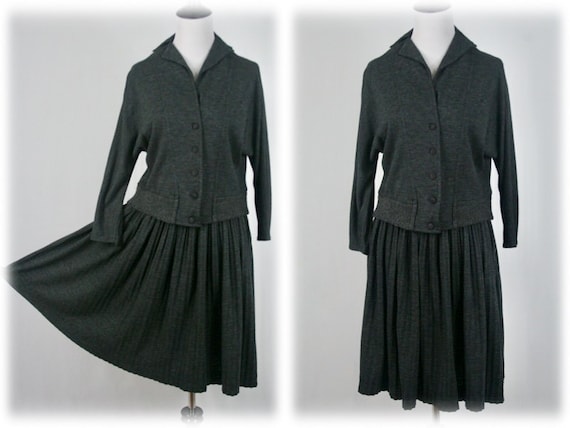 1960s Skirt Suit Gray Wool Knit Marguery Suit