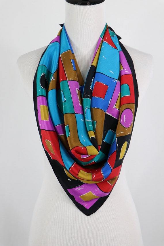 Vintage Scarf Silk Bright Colors Square Scarf - image 6