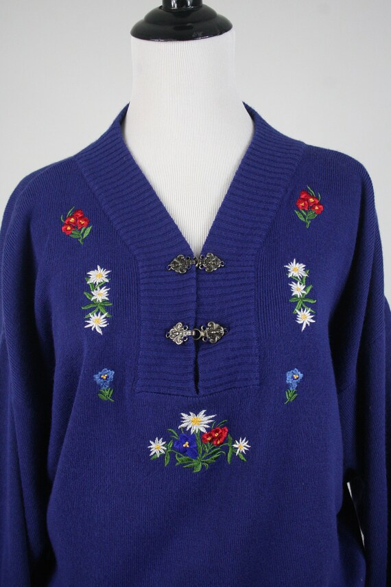 Vintage Sweater Meister Cobalt Blue Tyrolean Styl… - image 4