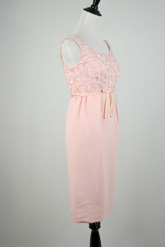 1960s Dress Pink Sequined Wiggle Dress Bridesmaid… - image 5