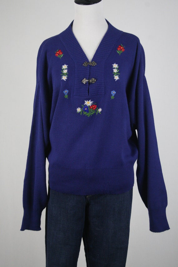 Vintage Sweater Meister Cobalt Blue Tyrolean Styl… - image 3