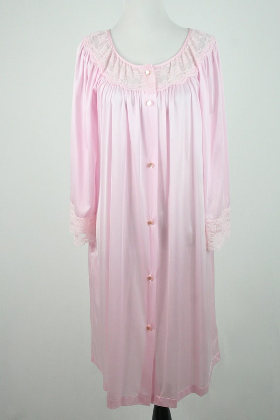 Vintage Robe Gilead Pink Nylon Lace Button Front … - image 3