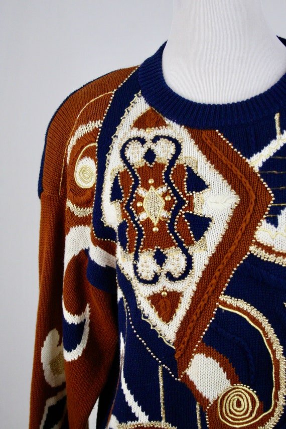 Vintage 1990s Sweater Beaded Embroidered Oversize… - image 4