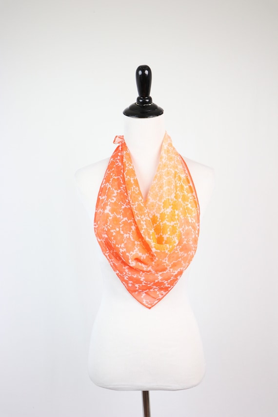 Vintage Scarf Orange Ombre Sheer Square Scarf