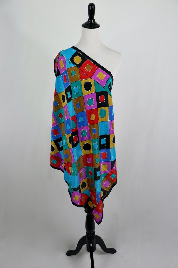 Vintage Scarf Silk Bright Colors Square Scarf - image 2