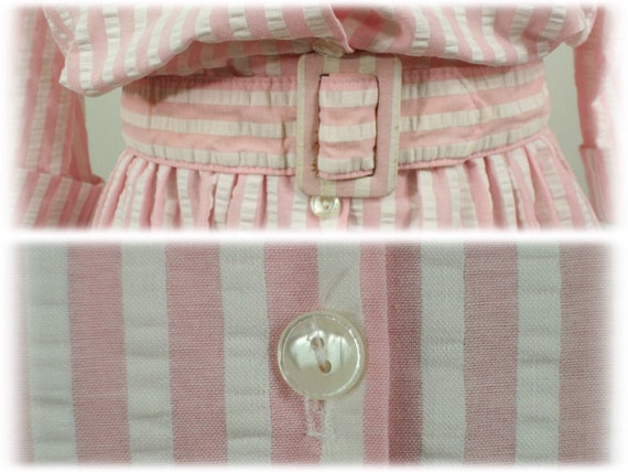 Vintage 1980s Dress Pink White Seersucker Shirt D… - image 9