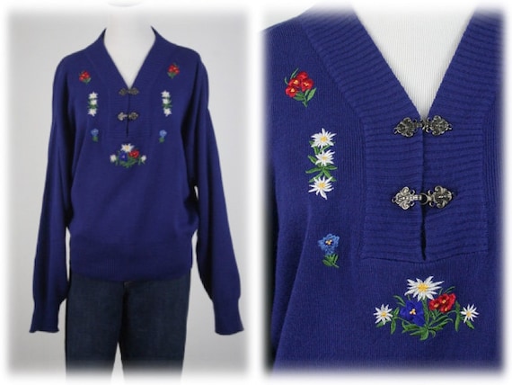 Vintage Sweater Meister Cobalt Blue Tyrolean Styl… - image 1