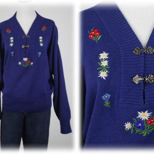 Vintage Sweater Meister Cobalt Blue Tyrolean Style Pullover Sweater Medium