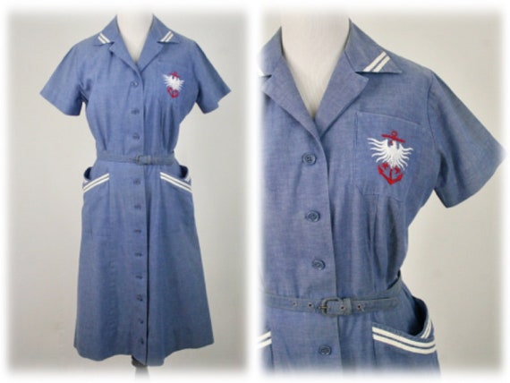 1950s Dress Cotton Chambray Sailor Dress by Sailin