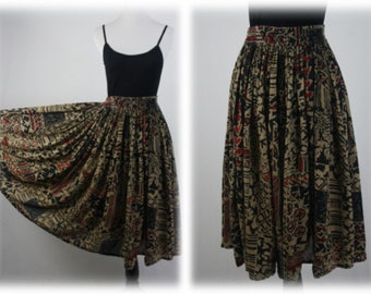 Vintage Skirt India Cotton Paul Harris Elastic Waist Skirt Medium