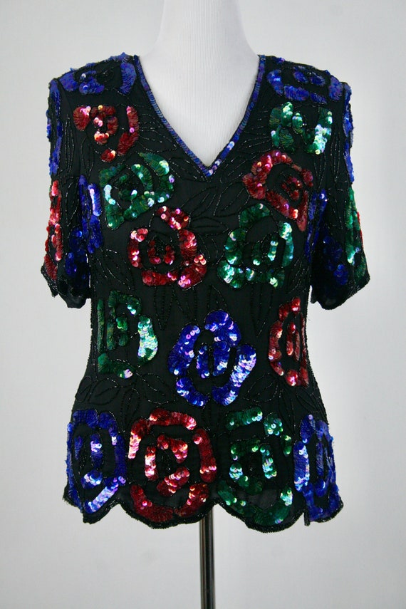 Vintage Sequined Blouse Stenay Plus Silk Beaded T… - image 3