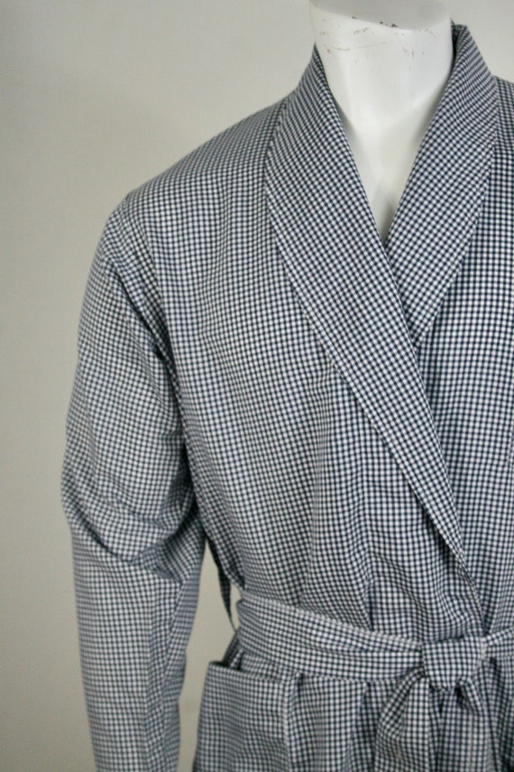 Vintage Men's Robe Embassy Navy Gingham Wrap Shaw… - image 5