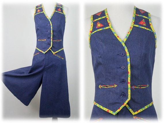 1970s Gaucho and Vest Denim Set Whip-O-Will Groovy