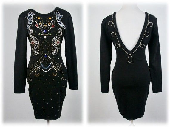 1990s Dress Sexy Beaded Contempo Casuals Wiggle Dress