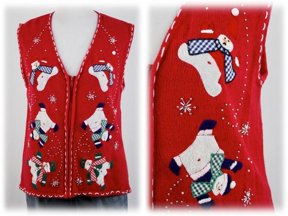 Vintage Christmas Sweater Vest Snowman Sweater Lar