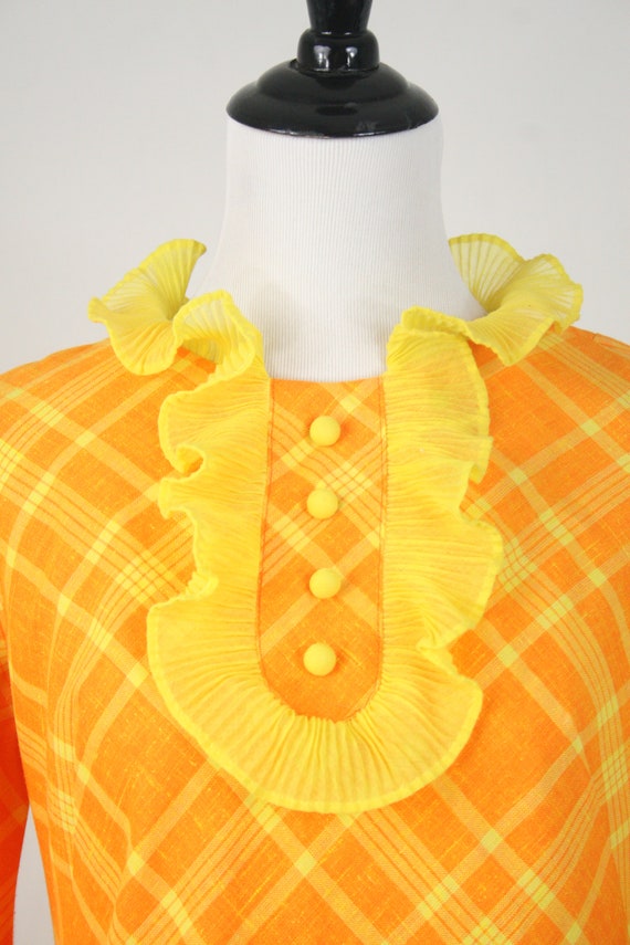 1960s Dress Orange Yellow Plaid Ruffled Jody of C… - image 5