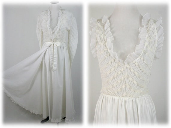 1960s Peignoir Set Odette Barsa Bridal White Long… - image 1