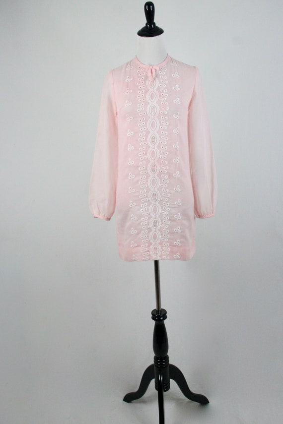 1960s Dress Pale Pink Cotton Voile Mini Dress - image 2