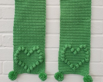 Heart Scarf Crochet Pattern, Scarf Pattern, Green Scarf Crochet Pattern, PDF Instant Download Pattern