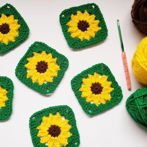 Sunflower Granny Square Crochet Pattern, US Crochet Terms, Crochet Flower Square Pattern, Digital PDF Pattern