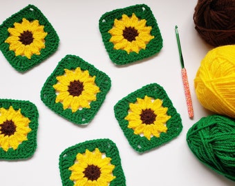 Sunflower Granny Square Crochet Pattern, US Crochet Terms, Crochet Flower Square Pattern, Digital PDF Pattern