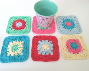 Coaster Crochet Pattern, Colourful Granny Square Crochet Tutorial, PDF Instant Download