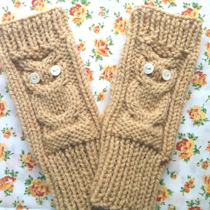 Owl Fingerless Gloves Knitting Pattern, Chunky Hand Warmers Pattern, PDF Instant Download