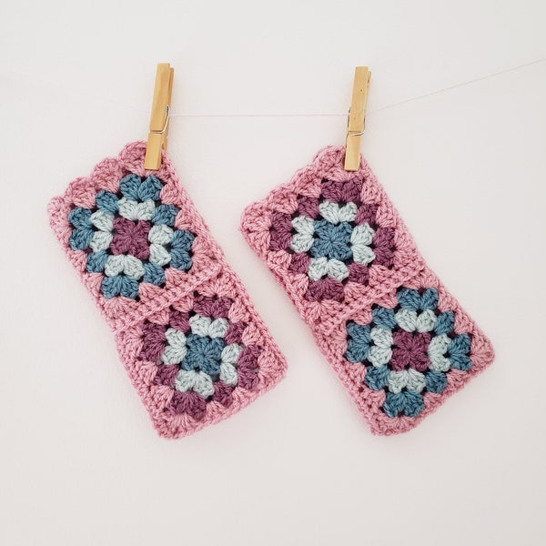 Granny Square Fingerless Gloves, Crocheted Hand Warmers, Pink Granny Crochet Gloves