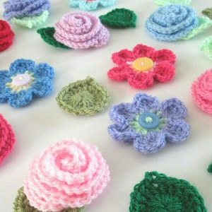 Flowers and Leaves Crochet Pattern, Flower Garland Pattern, Rose Applique Crochet Pattern, US Crochet Terms, PDF Instant Download