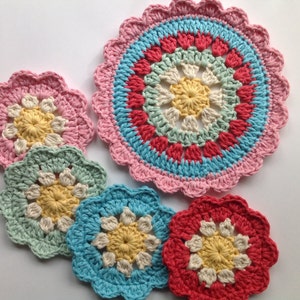 Daisy Coasters and Mandala Crochet Pattern, Crochet PDF Pattern