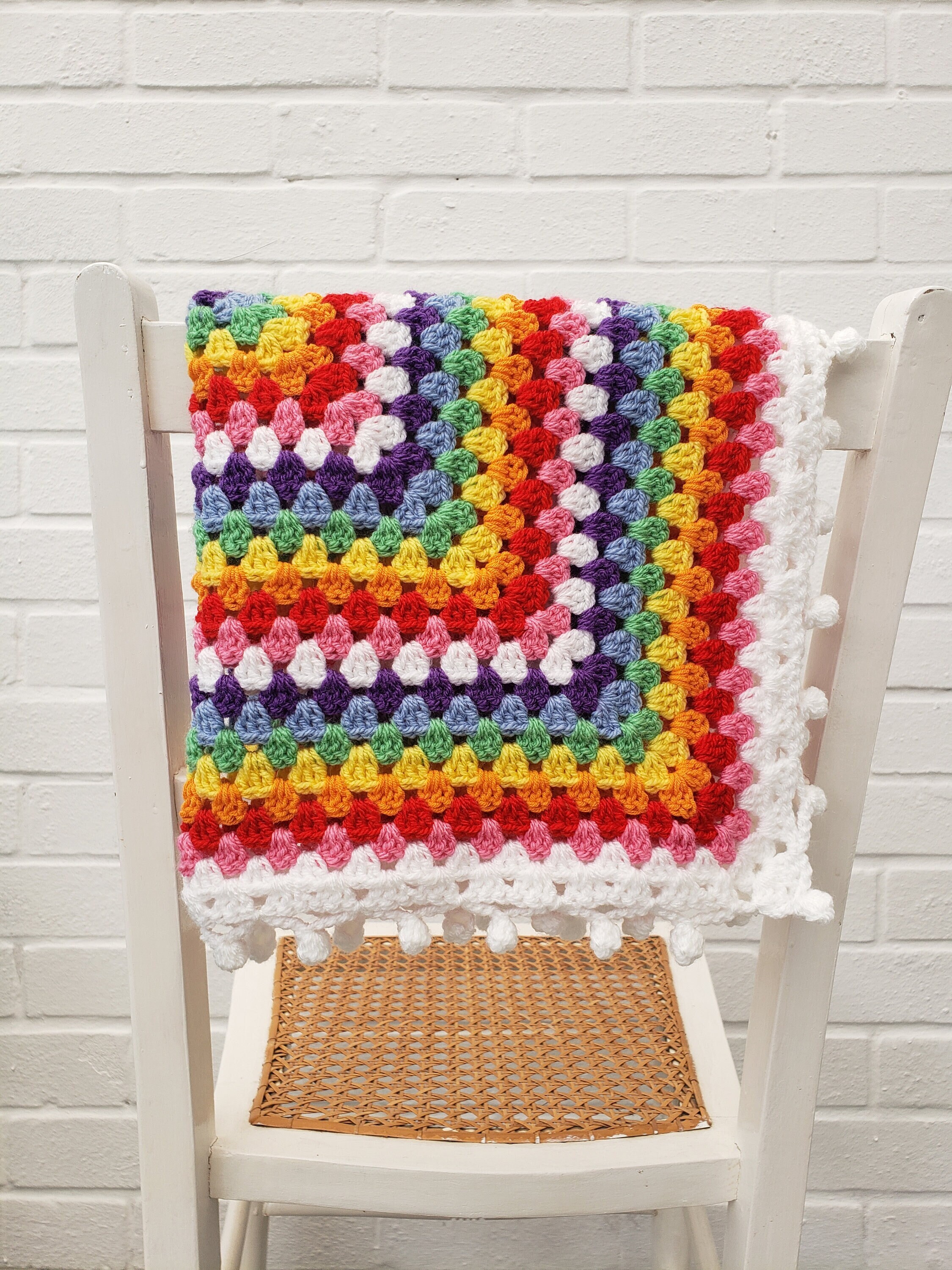 Baby Blanket Crochet Pattern Pompom Blanket Pattern Rainbow Etsy