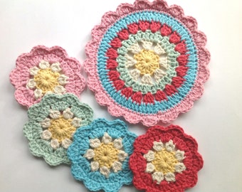 Daisy Coasters and Mandala Crochet Pattern, PDF Instant Download
