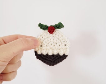 Crochet Christmas Brooch, Christmas Pudding, Handmade Wool Brooch