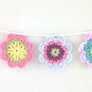 Flower Garland Crochet Pattern, Easy Flower Bunting Pattern, Crochet Flower Tutorial, PDF download