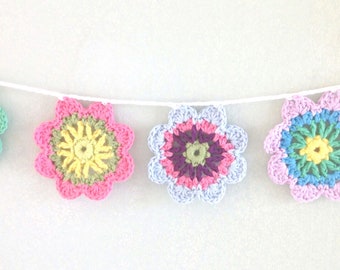 Flower Garland Crochet Pattern, Easy Flower Bunting Pattern, Crochet Flower Tutorial, PDF download
