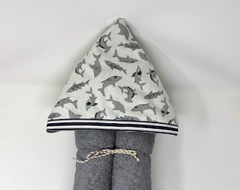 Shark Bite Child's Hooded Bath, Pool, or Beach Towel Wren Riley Designs-Embroidery Available-Kid Towel Baby Towel