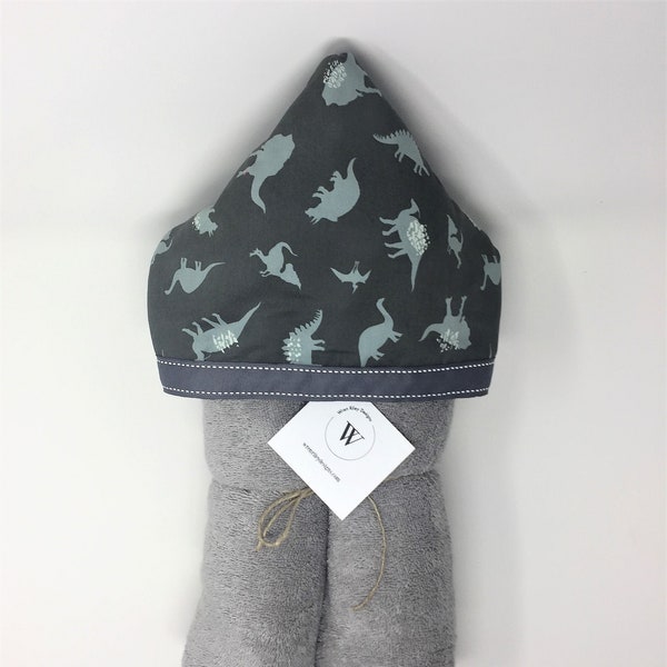 Dinosaur Green & Gray Child's Hooded Bath, Pool, or Beach Towel-Wren Riley Designs-Embroidery Available