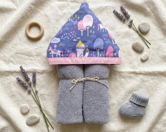 Personalized Princess Hooded Towel: Unicorn Castle Cotton Kids Bath Towel