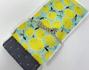 Lovely Lemon Infant Feeding or Drool Baby Burp Cloth 2 Piece Personalized Gift Set-Wren Riley Designs--Free Shipping