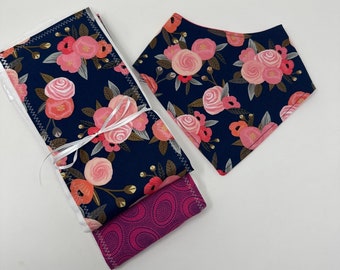 Watercolor Floral Navy 3 Piece Burp Cloth & Bandana Bib 3 Piece Personalized Gift Set-Wren Riley Designs-Free Shipping