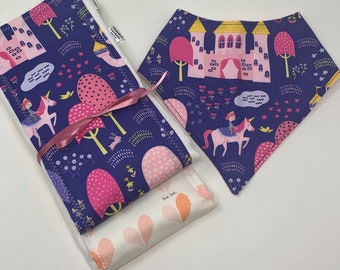 Princess Castle Baby Bandana Bib & Burp Cloth 3 Piece Personalized Gift Set-Wren Riley Designs-Free Shipping