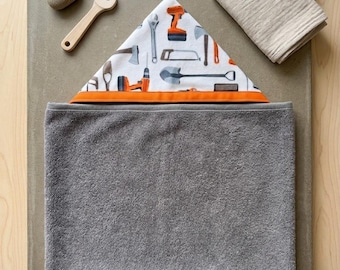 Construction Tools  Hooded Towel: Personalized Cotton Bath Towel for Toddler