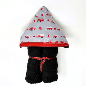 Firetruck Hooded Towel-Personalized Bath, Beach, or Pool Towel for Baby, Toddler, Kids Child’s Hoodie Towel