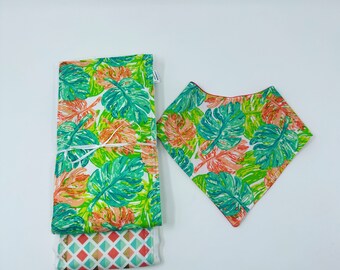 Pretty Palms Baby Bandana Bib & Burp Cloth 3 Piece Personalized Gift Set-Wren Riley Designs