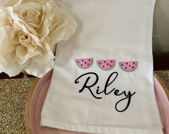 Watermelon Towel-Personalized 100% Cotton Cloth Embroidered Hand, Bathroom, Kitchen Towel-Wren Riley Designs