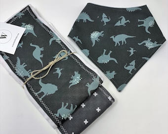 Dinosaur Roar Baby Burp Cloth & Bib 3 Piece Personalized Gift Set-Wren Riley Designs-Free Shipping