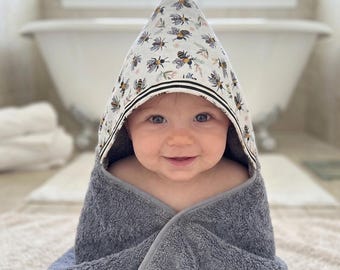 Bumble Bee Neutral Child's Hooded Bath, Beach or Pool Towel-Wren Riley Designs
