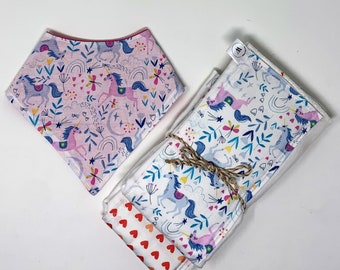 Unicorn Baby Bandana Bib & Burp Cloth 3 Piece Personalized Gift Set-Wren Riley Designs-Free Shipping