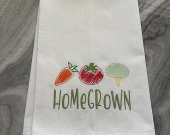 Vegetables Homegrown Towel-Personalized 100% Cotton Cloth Embroidered Hand, Bathroom, Kitchen Towel-Wren Riley Designs