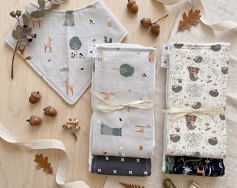 Forest Animals Baby Gift Sets: Personalized Bib & Burp Cloth